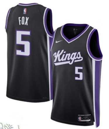 Men%27s Sacramento Kings #5 De%27Aaron Fox Black Icon Edition Swingman Stitched Jersey Dzhi